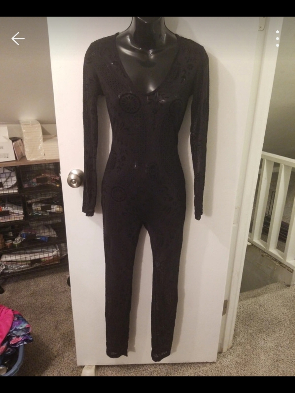 Women's Black Lace Long-Sleeve Jumpsuit
